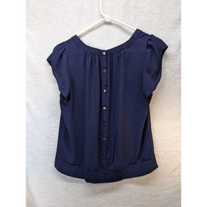 NWT Ny & Co Navy Button Down Sleeveless Dress Blouse Shirt Women Medium